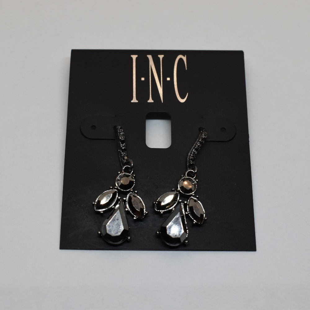 INC Hematite - Tone Stone & Crystal Drop Earrings